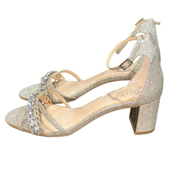 Jewel Badgley Mischka Giona‎ Embellished Evening Shoe Size 7.5 Light Gold New - Picture 1 of 8